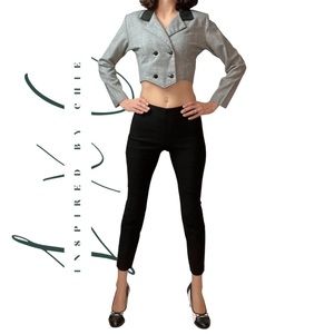 Vintage Cristina Houndstooth Cropped Double Breasted Blazer